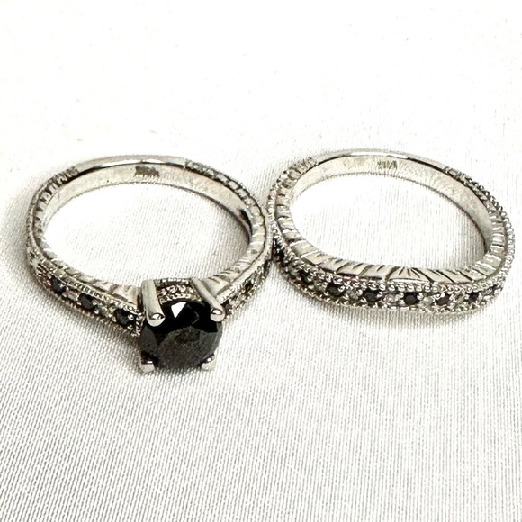 Black Diamond Ring Set with Certificate of Authenticity - Picture 3 of 9